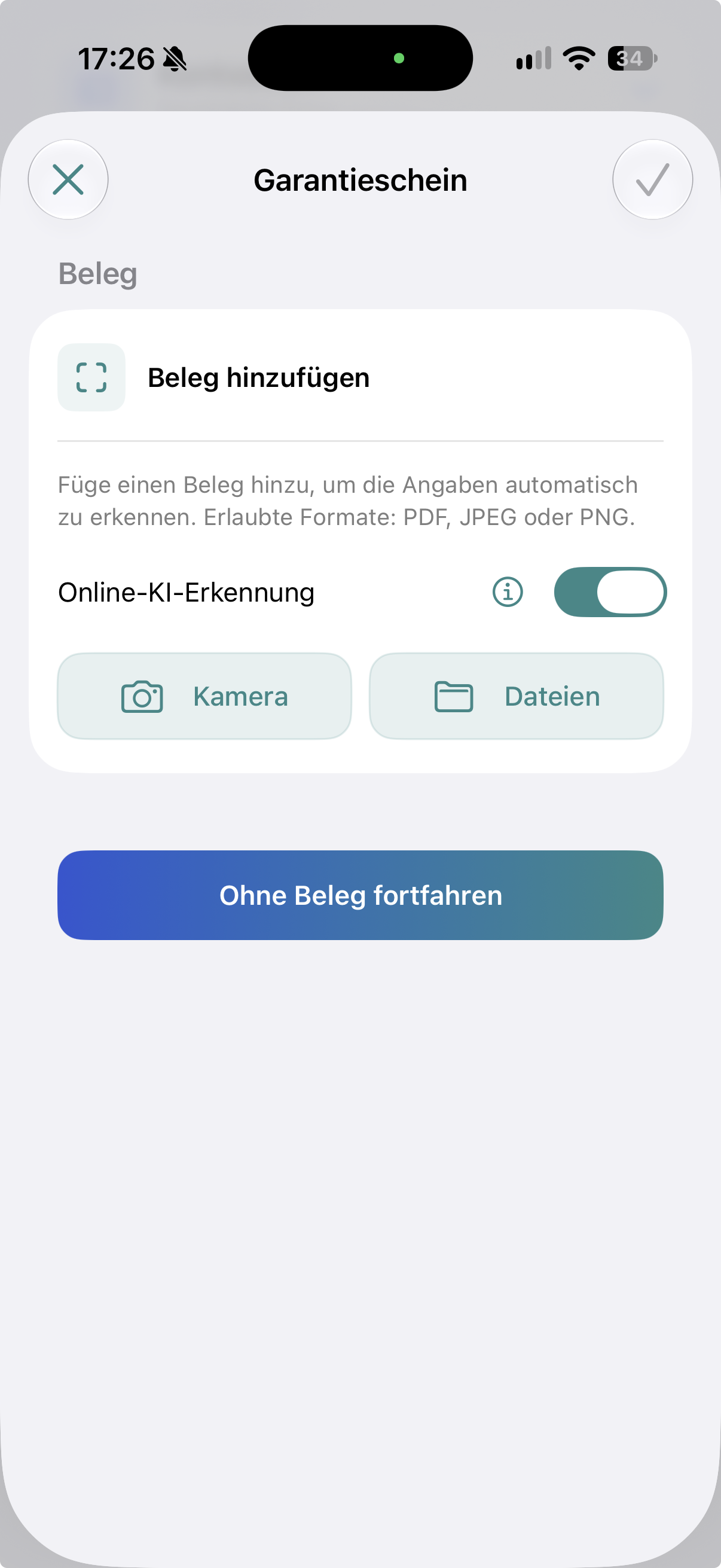 Beleg hinzufügen